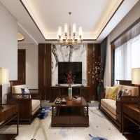 西安鲁班装饰|普华浅水湾170平米四居室新中式效果图设计