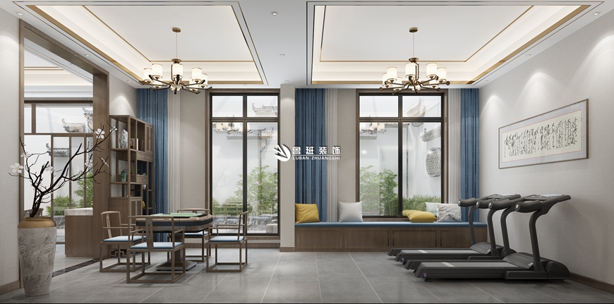 鲁班装饰|一城江山400平米新中式，跟随内心，活出精致与品味休闲室效果图设计