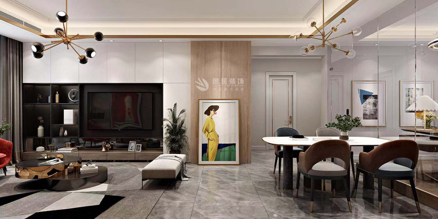自然界云栖三居室95平米现代简约风格李星设计师主笔——客厅电视背景墙设计效果图