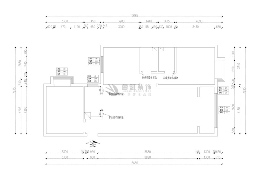 鲁班装饰出品太乙城时光界125平米三居室现代轻奢设计——原始结构图
