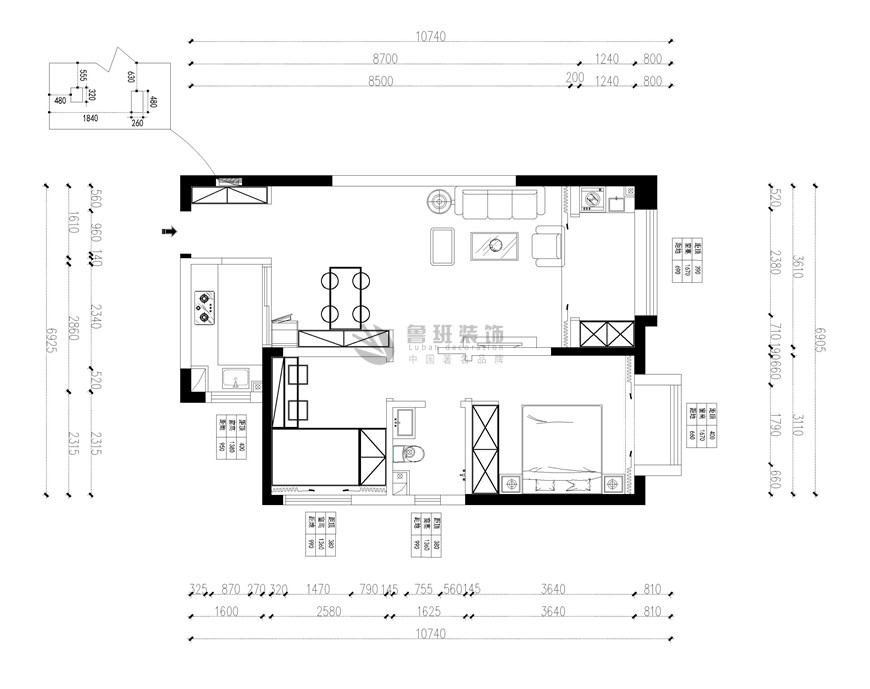 西安鲁班装饰卡布奇诺国际社区99平米两居室北欧风，以实用为出发点，惠杰主笔设计——设计改造后的平面布局图设计