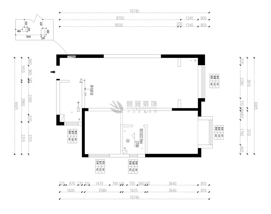 西安鲁班装饰卡布奇诺国际社区99平米两居室北欧风，以实用为出发点，惠杰主笔设计——原始结构图