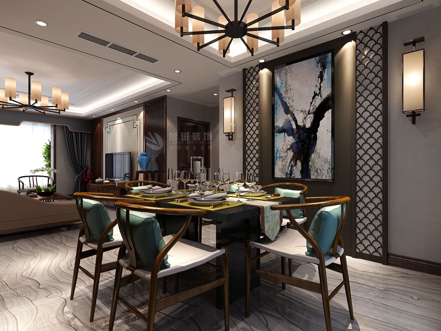 西安鲁班装饰出品御锦城四居室140平米新中式风格高延庆主笔设计——餐厅设计效果图